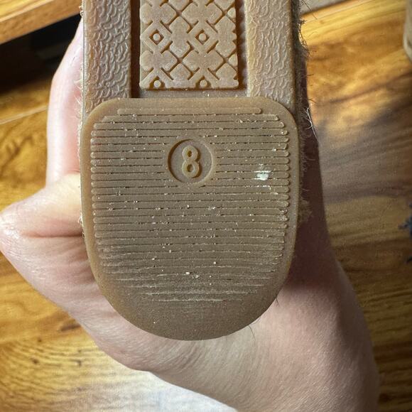 Tory Burch Women's 8 Shaw Blue Denim Royal Tan Espadrille Wedge Sandals N3874 - Picture 6 of 9